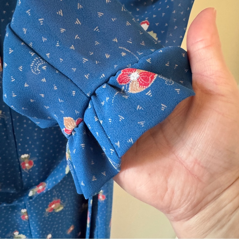 Vintage Tall Girl Prairie Midi Dress Blue Floral Ruffle Collar Size 12 Tall - Picture 8 of 16